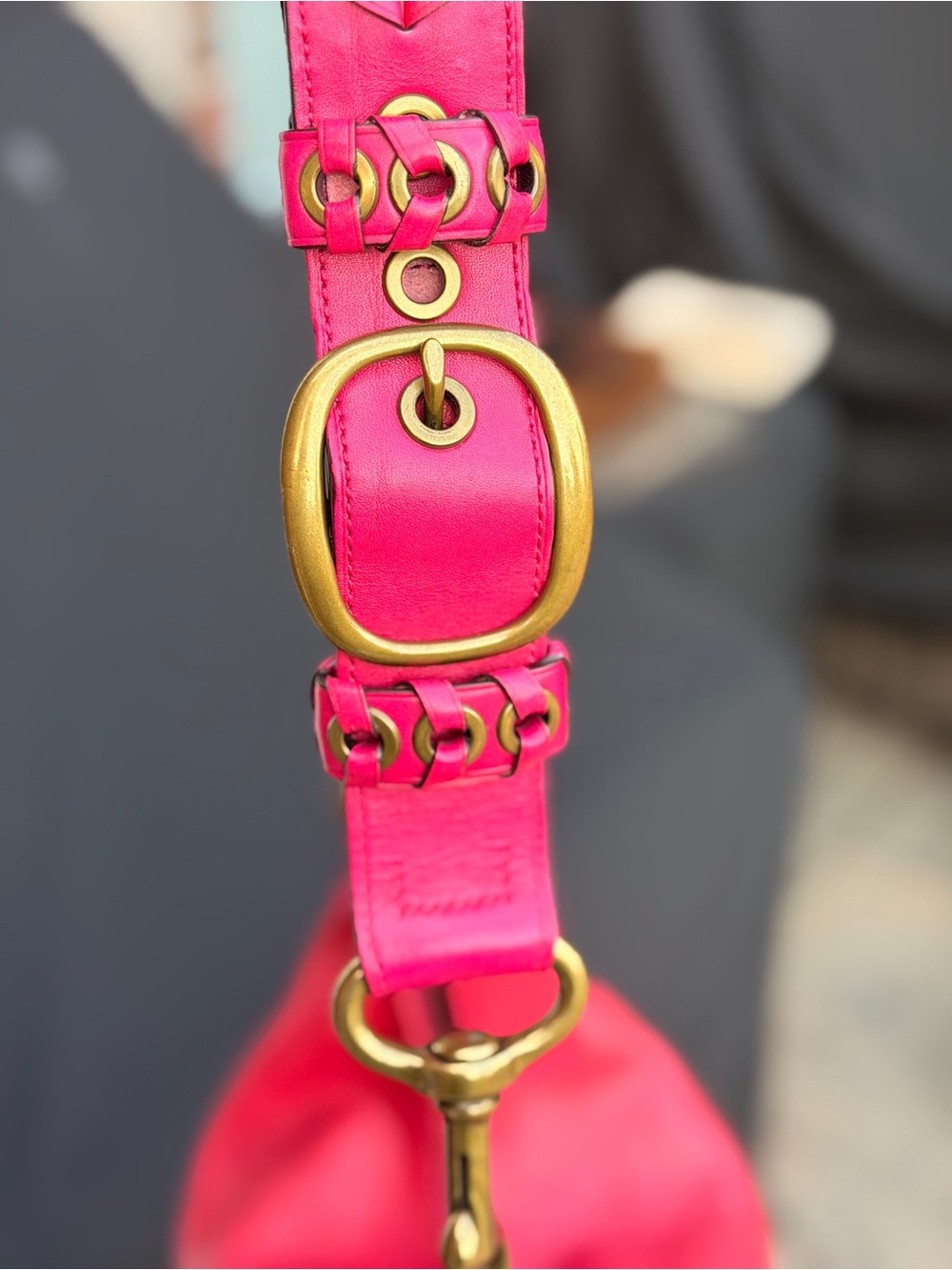 Vintage Y2K Coach #11423 Bleecker Tattersall Large Hot Pink Bucket Bag with - Picture 15 of 16